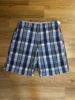 American Eagle Outfitters Blue and White Plaid Flat Front Shorts